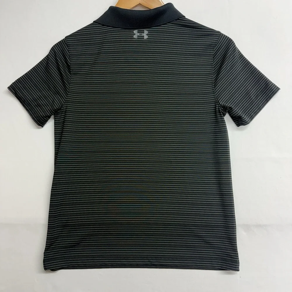 Under Armour Youth Large HeatGear Polo Shirt Black Gray Striped Boys YLG - Picture 6 of 6